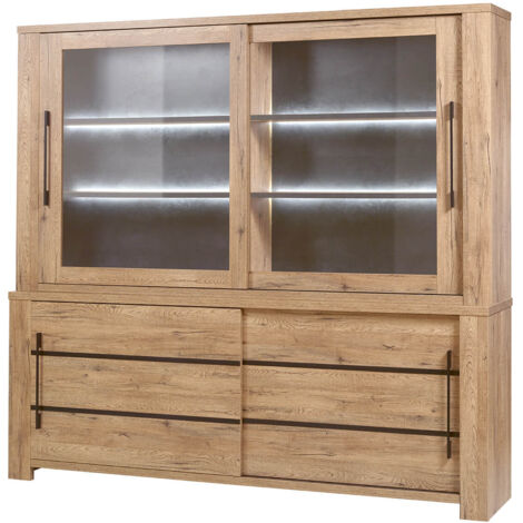 NILLA - Buffet-Vaisselier avec Eclairage Led Aspect Bois