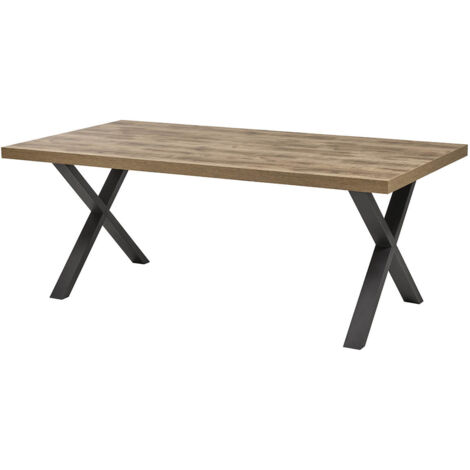 NILLA - Table 200cm Aspect Bois Piètement X Métal Poudré Noir