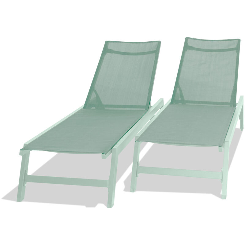 Frankystar - Nilo - Ensemble de 2 chaises longues de jardin en aluminium et textilène. Bains de soleil design avec dossier réglable en 5