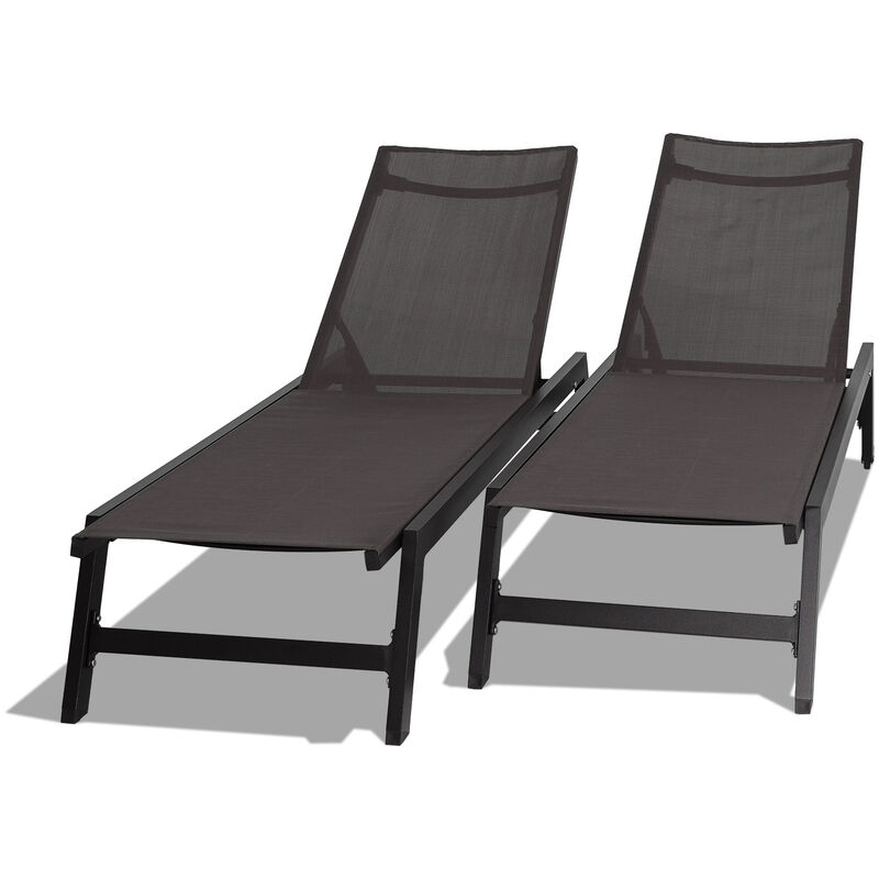 Nilo - Ensemble de 2 chaises longues de jardin en aluminium et textilène. Bains de soleil design avec dossier réglable en 5 positions. Gris anthracite