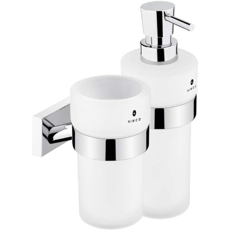 Nimco Keira - Dispensador de jabón y vaso con soporte, cristal esmerilado/cromo KE 2205831W-T-26