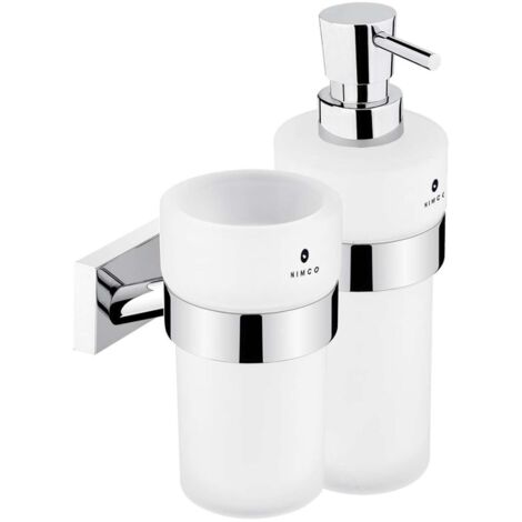 Nimco Keira - Distributore di sapone e tazza con supporto, vetro smerigliato/cromo KE 2205831W-T-26