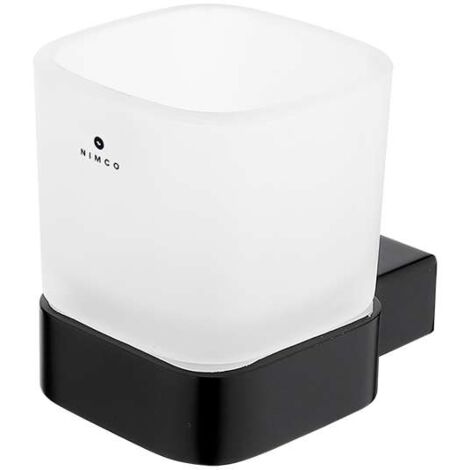 Nimco Kibo - Barattolo per spazzolino e dentifricio con supporto, vetro smerigliato/nero opaco Ki-14058C-90
