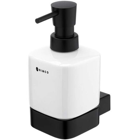 Nimco Kibo - Dispensador de jabón cerámico con soporte, 250 ml, blanco/negro mate Ki-14031K-T-90