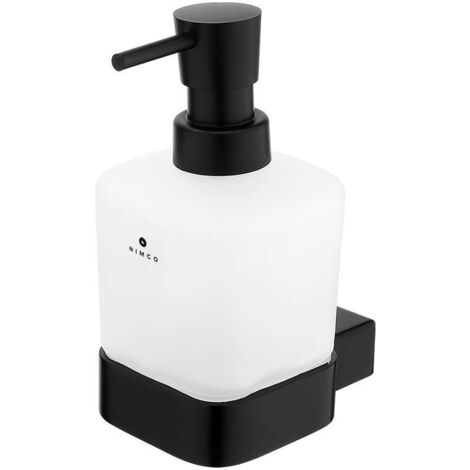 Nimco Kibo - Dispensador de jabón con soporte, cristal esmerilado/negro mate Ki-14031C-T-90