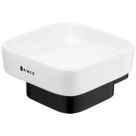 Nimco Kibo - Jabonera con soporte, cerámica blanca/negra mate Ki-14059K-90