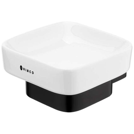 Nimco Kibo - Portasapone con supporto, ceramica bianca/nero opaco Ki-14059K-90