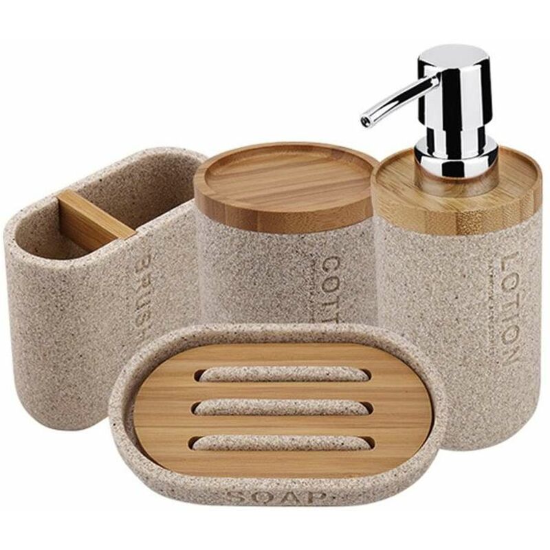 Nimco Kora - Set d'accessoires de salle de bain 4 en 1, beige sable / bambou KO 24000SET-86