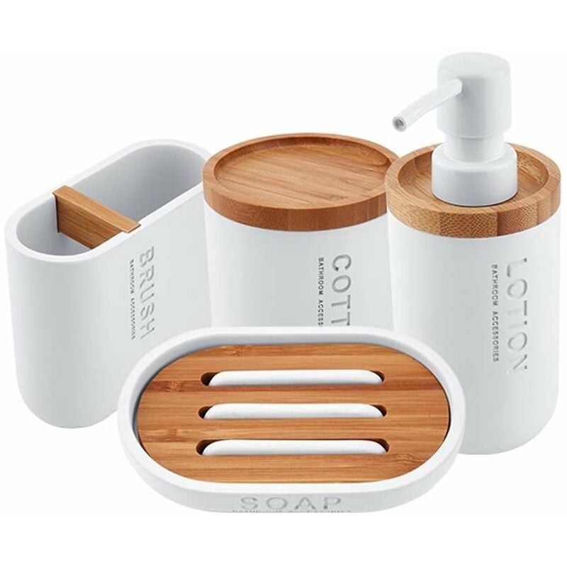 Kora - Set d'accessoires de salle de bain 4 en 1, blanc / bambou ko 24000SET-05 - Nimco