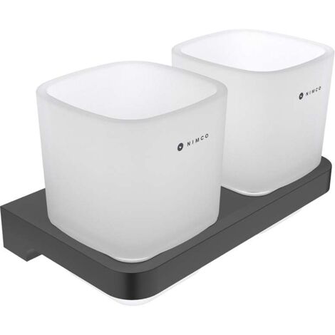 Nimco Maya - Barattolo per spazzolino e dentifricio con supporto, vetro smerigliato/nero MAC 29058D-C-90