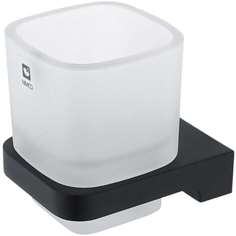 Nimco Maya - Barattolo per spazzolino e dentifricio con supporto, vetro smerigliato/nero opaco MAC 29058C-90
