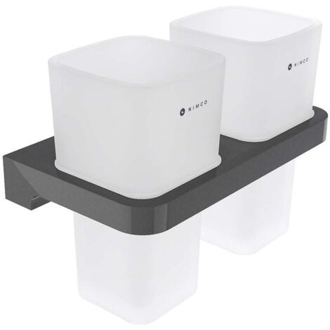 Nimco Maya - Bote de cepillo de dientes y pasta dentífrica con soporte, vidrio esmerilado/negro MAC 29058D-H-90