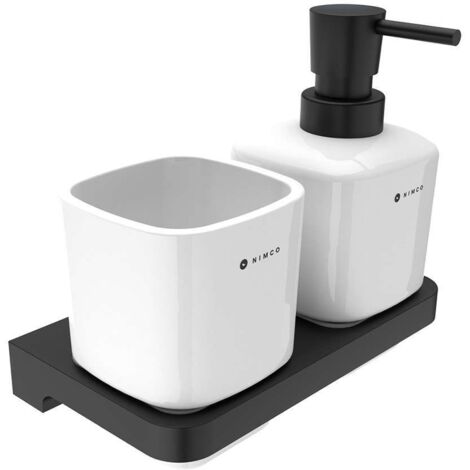 Nimco Maya - Dispensador de jabón y vaso con soporte, blanco/negro MAC 2905831K-T-90
