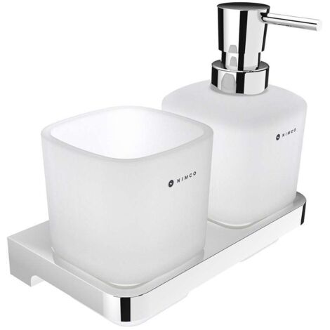 Nimco Maya - Dispensador de jabón y vaso con soporte, cristal esmerilado/cromo MA 2905831C-26