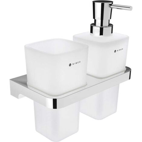 Nimco Maya - Dispensador de jabón y vaso con soporte, cristal esmerilado/cromo MA 2905831H-T-26