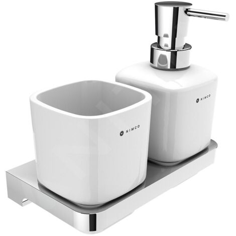 Nimco Maya - Distributeur de savon et gobelet avec support, blanc/chrome MA 2905831K-26