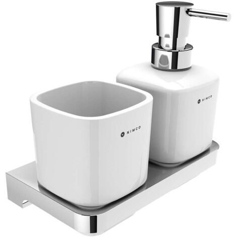 Nimco Maya - Distributore di sapone e tazza con supporto, bianco/cromo MA 2905831K-26