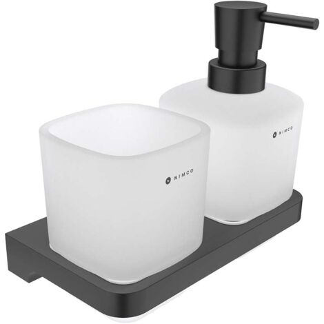 Nimco Maya - Distributore di sapone e tazza con supporto, vetro smerigliato/nero MAC 2905831C-T-90