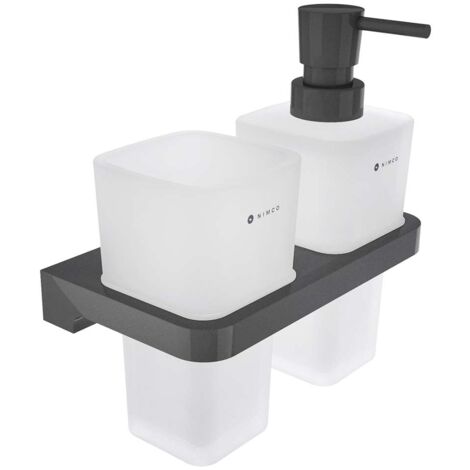Nimco Maya - Distributore di sapone e tazza con supporto, vetro smerigliato/nero MAC 2905831H-T-90