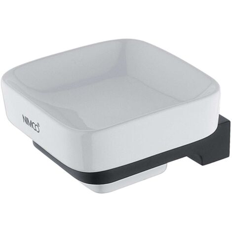 Nimco Maya - Portasapone con supporto, ceramica bianca/nero opaco MAC 29059K-90