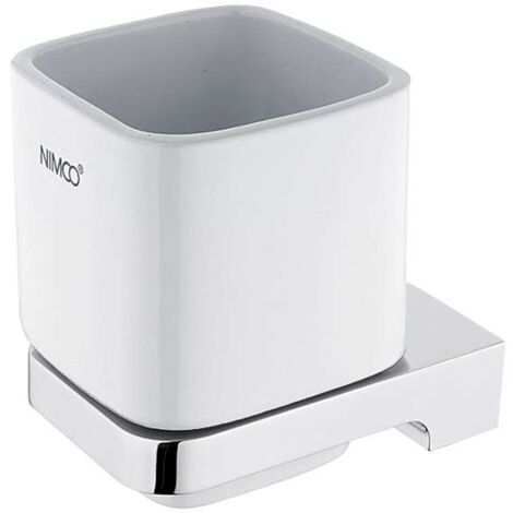 Nimco Maya - Vaso per spazzolino e dentifricio con supporto, ceramica bianca/cromo MA 29058K-26