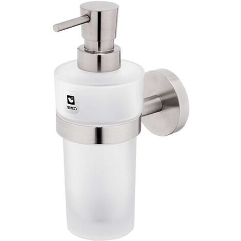 Nimco Unix - Dispenser di sapone con supporto, vetro smerigliato/acciaio inossidabile tagliato UNM 13031W-T-10