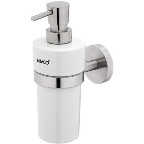 Nimco Unix - Dispenser di sapone in ceramica con supporto, bianco/acciaio inossidabile tagliato UNM 13031KN-T-10
