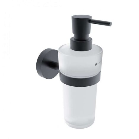 Nimco Unix - Dispenser di sapone liquido con supporto, vetro opaco/nero opaco UNC 13031W-T-90