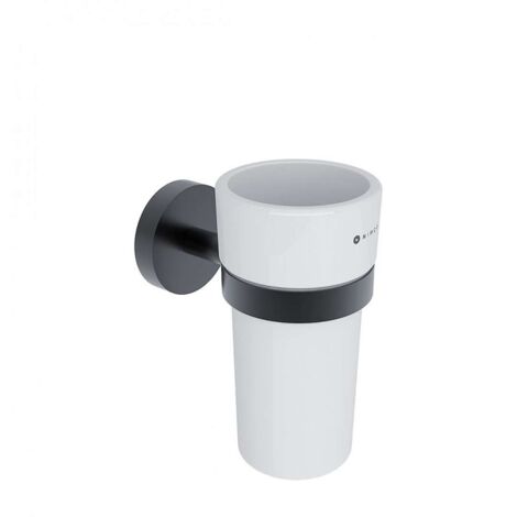Nimco Unix - Portaspazzolino e dentifricio con supporto, ceramica/nero opaco UNC 13058KN-90