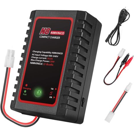 NiMH Charger for NiMH/NiCD Battery (2-8s), Intelligent Charger for RC Airsoft Car Boat Drone, RC Charger for NiMH/NiCD Battery with Standard/Mini Tamiya Connector