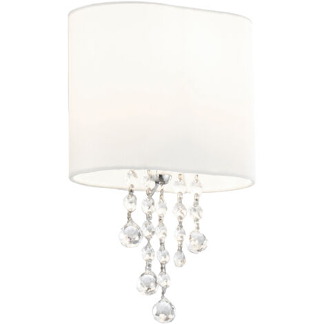 NINA  - 1LT Applique murale chrome, Cristal clair, abatjour textile blanc E14 max 60w