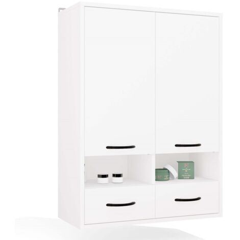 NINA - Mobile pensile da bagno con 8 ripiani e 2 cassetti - Bianco