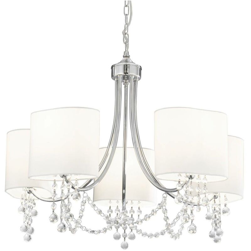 Nina - 5 Light Multi Arm Ceiling Pendant Chrome, Crystals with Shades, E14 - Searchlight