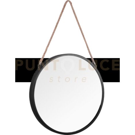 NINA SPECCHIO DA PARETE ROTONDO D.80CM NERO IN METALLO E CORDA