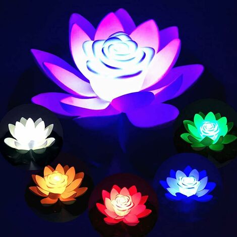 Ninfea galleggiante artificiale, luce per piscina di loto, loto galleggiante a LED per laghetto, piante di muschio galleggianti fiori giardino/piscina/fontana/acquario (multicolore)
