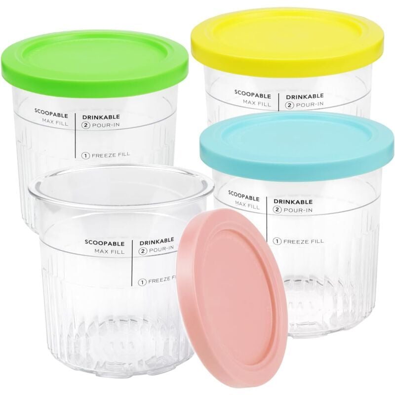 SNQ - Ninja Creami Pints and Lids 4-Pack, Ninja Creami Deluxe NC501 NC500 Series Ice Cream Maker Containers with Leak-Proof Lids, bpa Free,