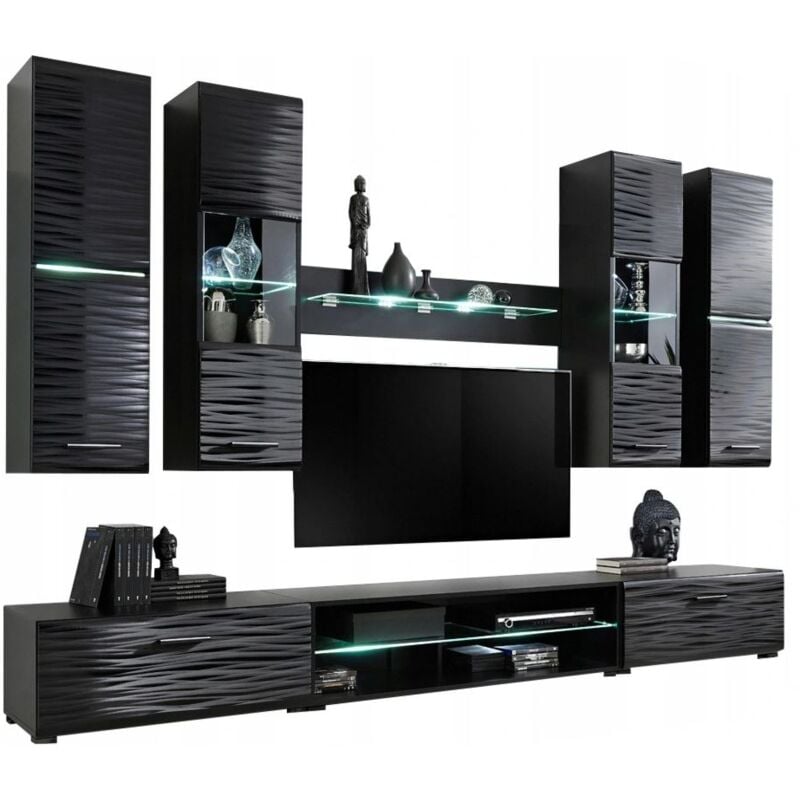 Dusine - ninja Ensemble meuble effet 3D led 280 cm pour hifi et Tele