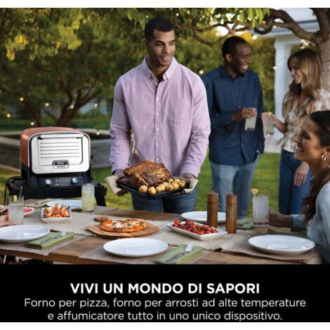 Ninja OO101EU Barbecue da Esterno e Bistecchiera Grill Elettrico 2400 W Nero, Argento e Rosso