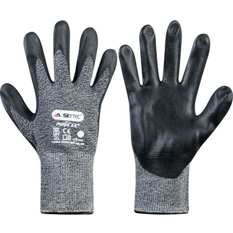 Cut Resistant Gloves, Bi-polymer Coated, Grey/Black, Size 8 - Skytec