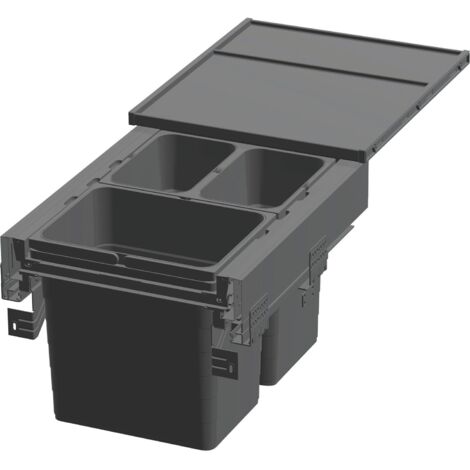 Ninka Abfalltrennsystem eins2pack Push-to-open - Korpusbreite 450mm, Dunkelgrau, 2x8L + 1x17L