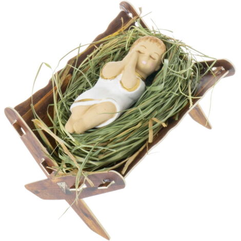 Niño Jesús en pesebre, 11 cm de largo
