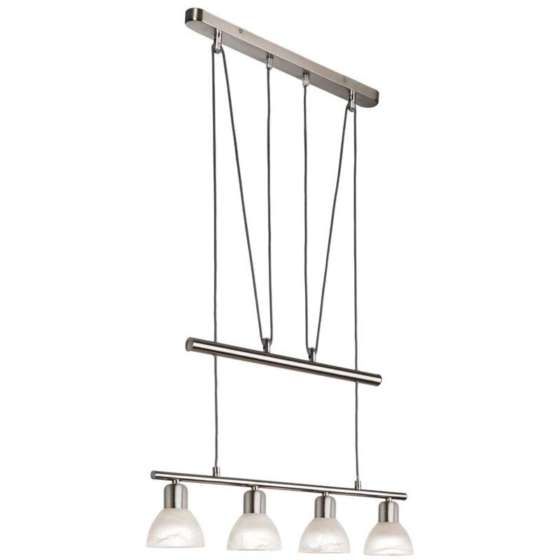 Pendule led Jojo à 4 ailes. Daytona nickel, verre alab.blanc avec 4xE14.3W, led l: 60cm, verre 10cm, réglable en hauteur faux Pendule led Jojo à 4 ailes. Daytona nickel, verre alab.blanc avec 4xE14.3W, led l: 60cm, verre 10cm, réglable en hauteur faux