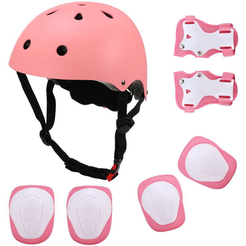 

Ninos 7 en 1 casco y almohadillas ajustables cabritos determinados rodilleras coderas munequeras para Vespa monopatin, Rosa