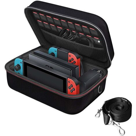 Nintendo Switch Case – Stoßfeste Hartschalen-Tragetasche für Switch-Konsole, Dock, Pro Controller, 18 Spielkartensteckplätze – Schwarz