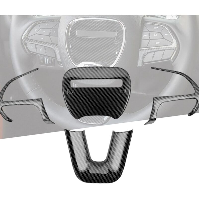 (nior)Carbon Fiber Style ABS Chrome Car Steering Wheel Decoration Trim For Dodge Challenger 15-21