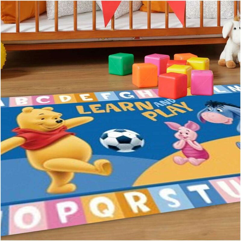 

Dezenco - Alfombra infantil Winnie El oso de aprendizaje y juego en poliamida azul - Bleu