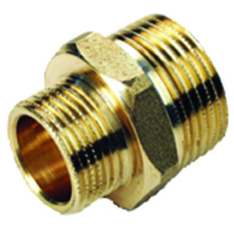 "NIPLES DOPPIO RIDOTTO MASCHIO/MASCHIO IN OTTONE GIALLO 1"""" x 1/2"