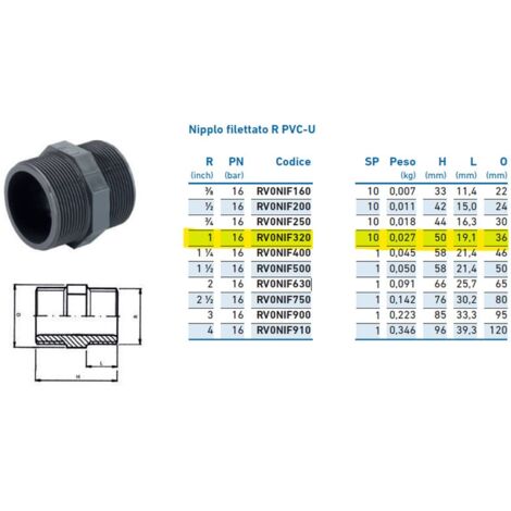Nipplo filettato R PVC-U 1" INPFNI232000 - -  IRRITEC - -