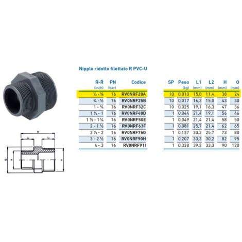 Nipplo ridotto filettato R PVC-U 1/2" x 3/8" INPFNR220A00 - -  IRRITEC - -