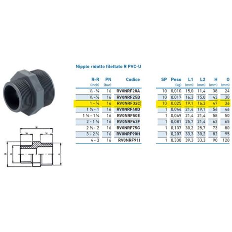 Nipplo ridotto filettato R PVC-U 1" x 3/4" INPFNR232C00 - - IRRITEC - -